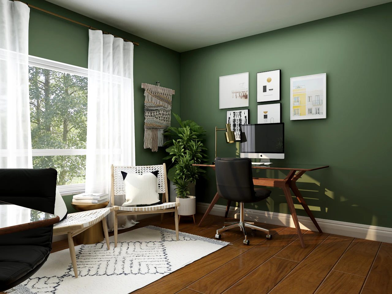 Home office with wood desk